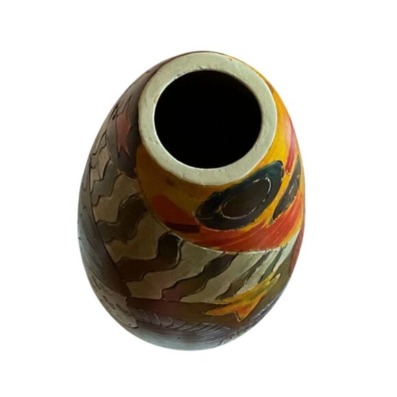 Hand-Painted Torpedo Shape Vase Ceramic Abstract Design No Flaws 24.5" Tall - Picture 5 of 6